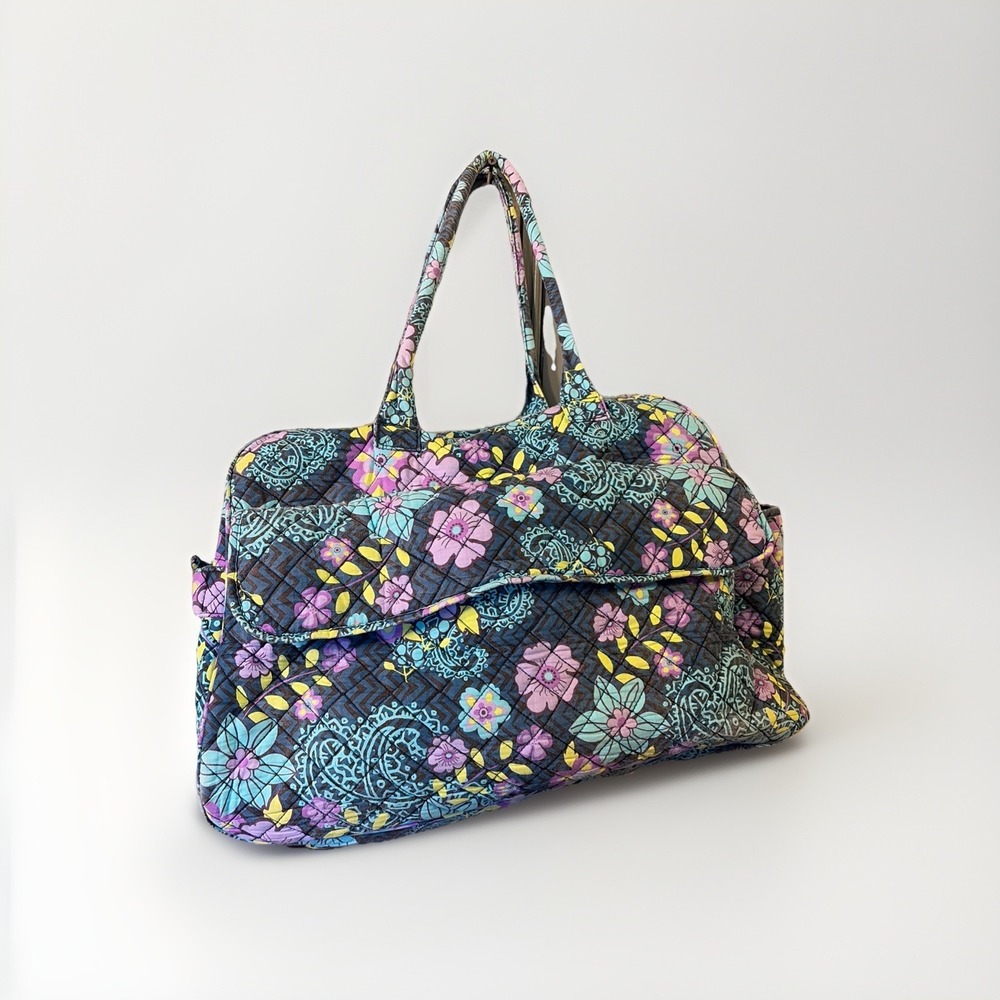 Quilted Floral Tote Bag in Black Multi
